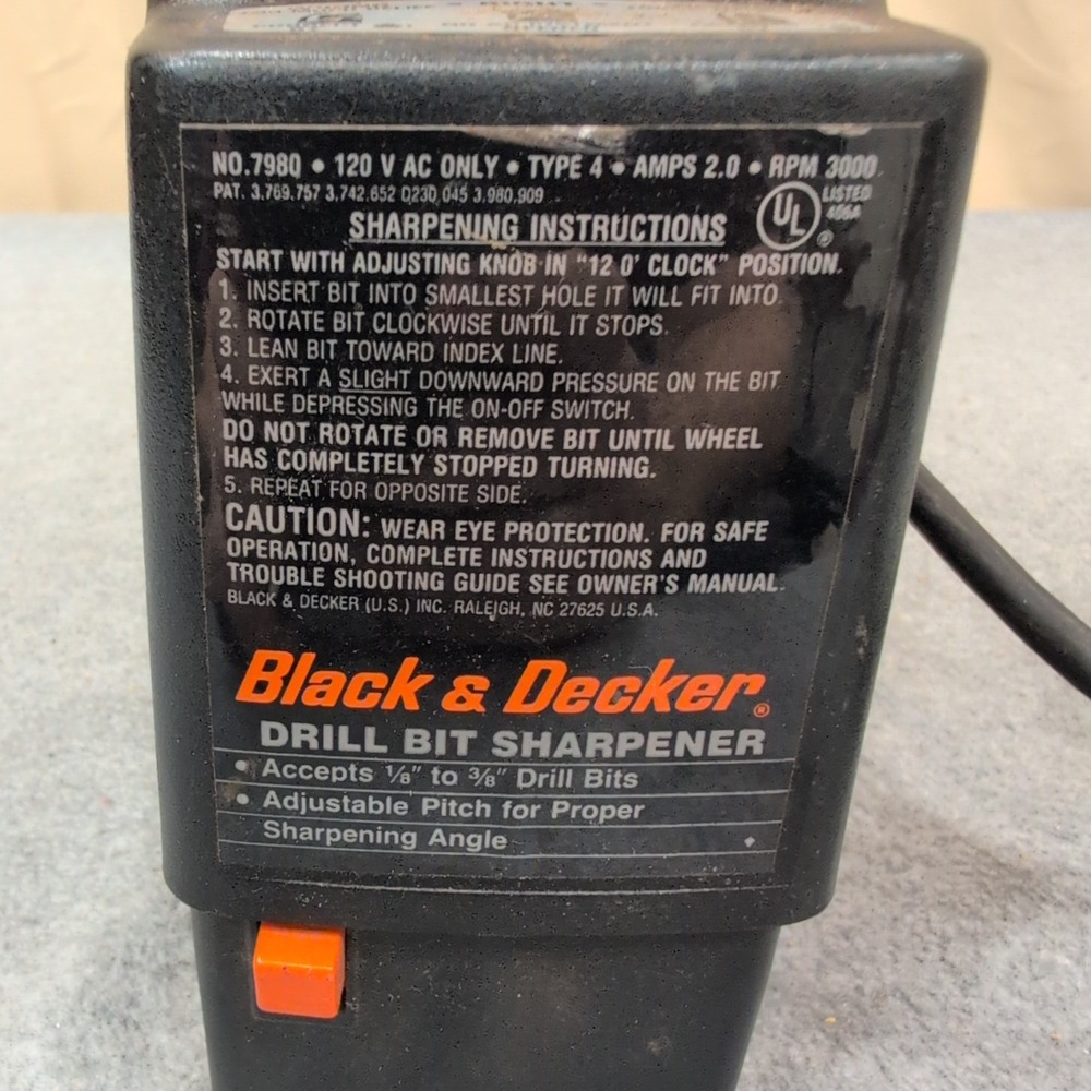 Black & Decker 7980 Type 4 Drill Bit Sharpener 120V 2A 3000 RPM Black Silver - Picture 2 of 5